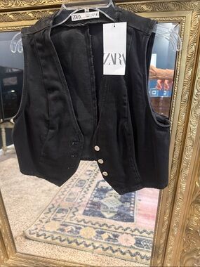 Zara black denim vest